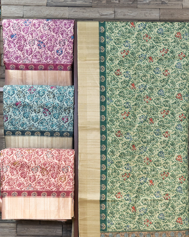 Four Set Abstract Print Semi Tussar Handloom Saree