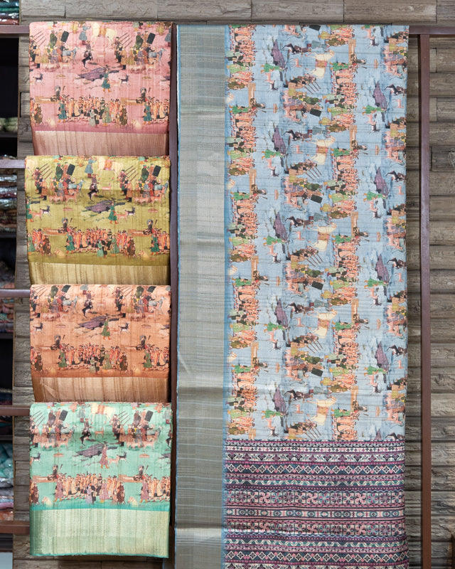 Beautiful Mughal Story Print Semi Tussar Handloom Saree