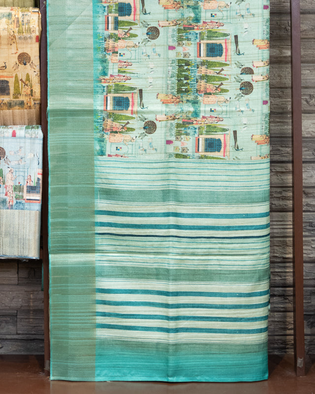Beautiful Mughal Story Digital Print Semi Tussar Handloom Saree