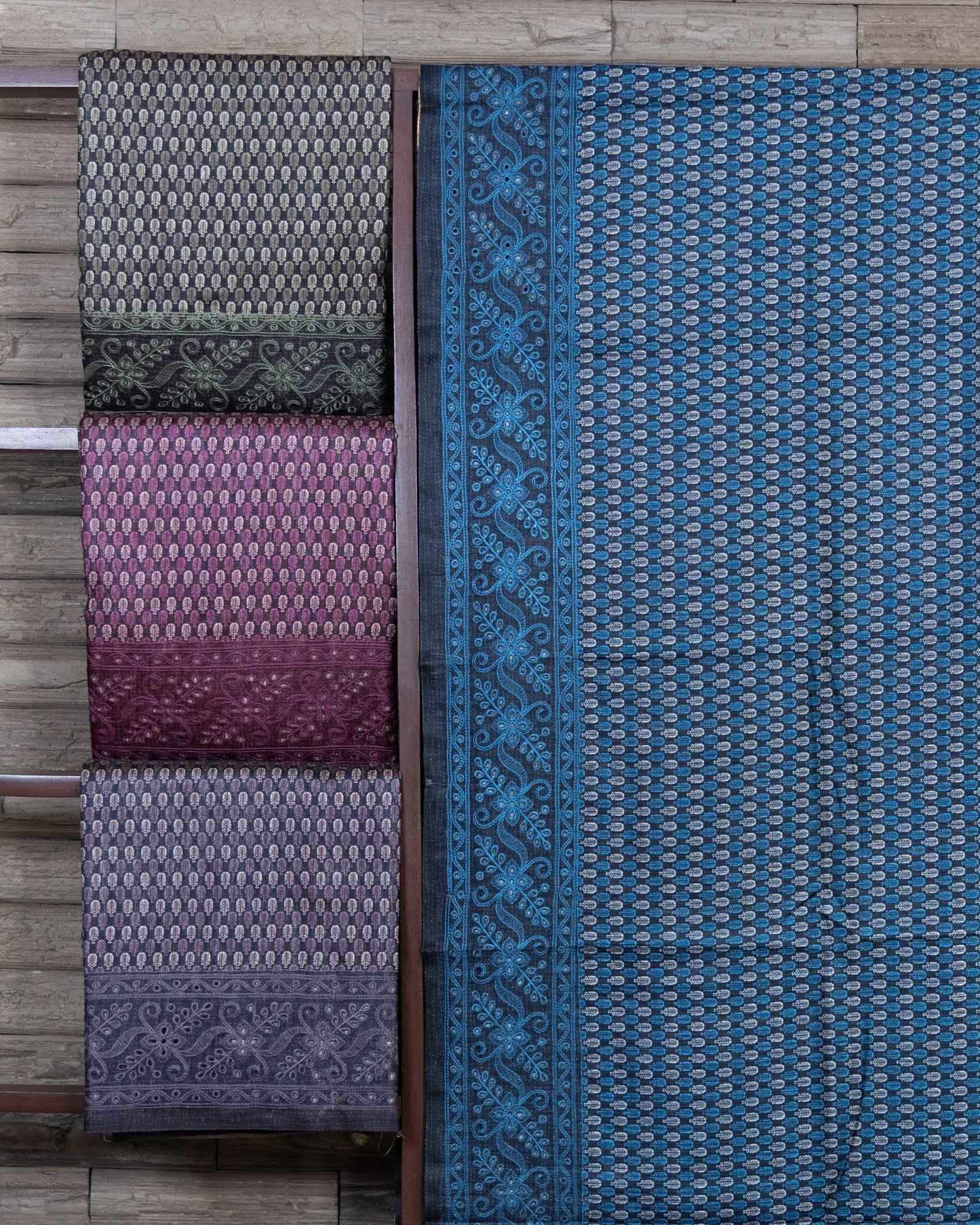 Digital Print Semi Tussar Saree With Small Butis & Cutwork Border (Set of 4