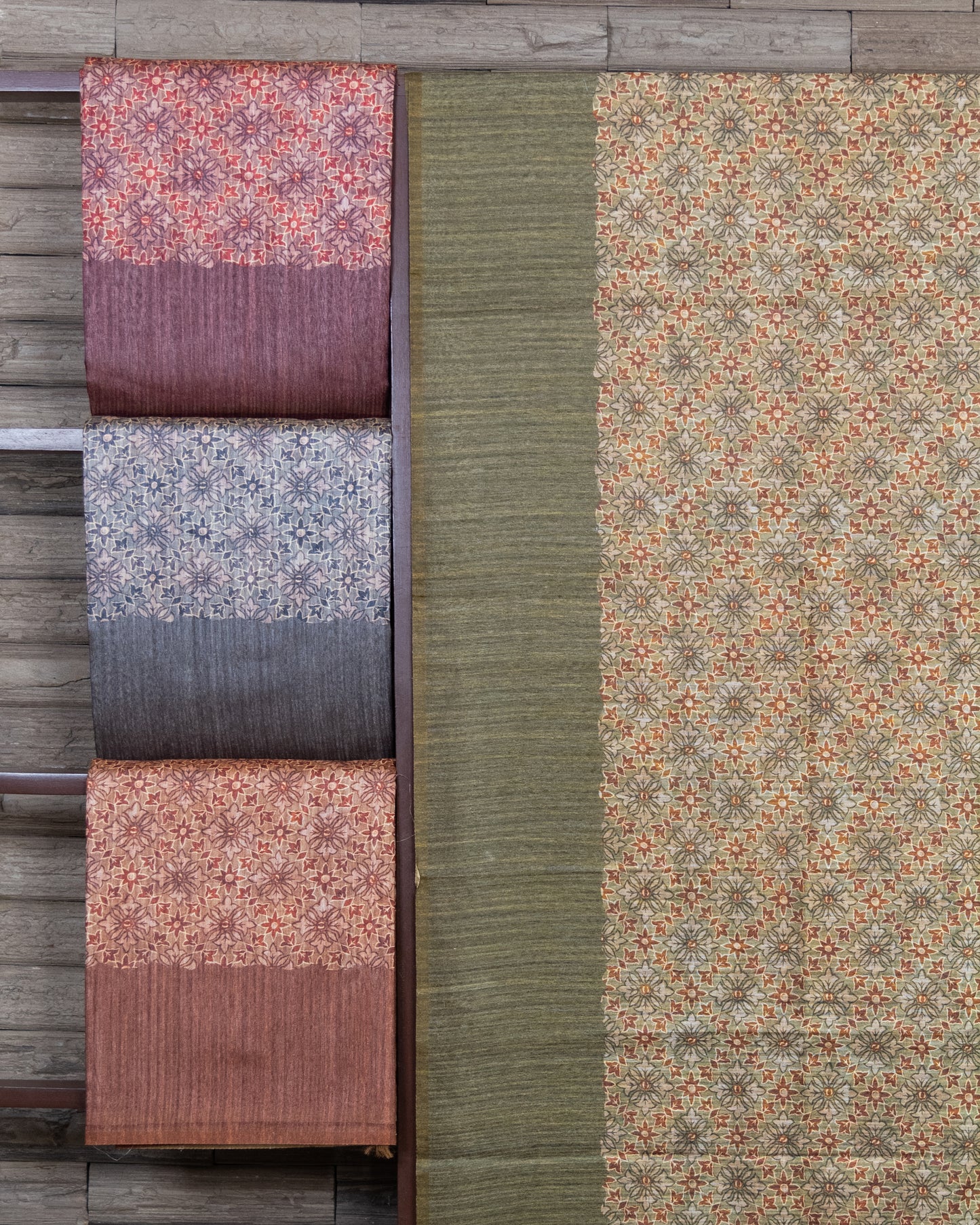 Four Set Ajrakh Design Digitally Printed Semi Tussar Saree