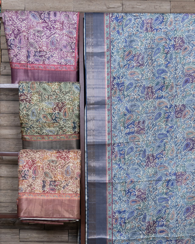 Multi-Coloured Batik Print Semi Light Tussar Handloom Saree of Different Color.