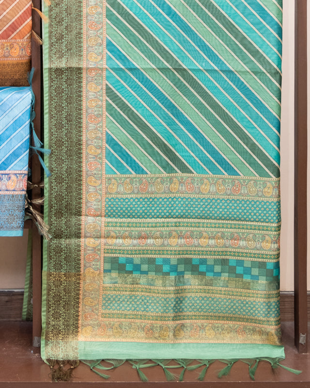 Chanderi Geometric Digital Print Saree With Benarasi Jacquard Border