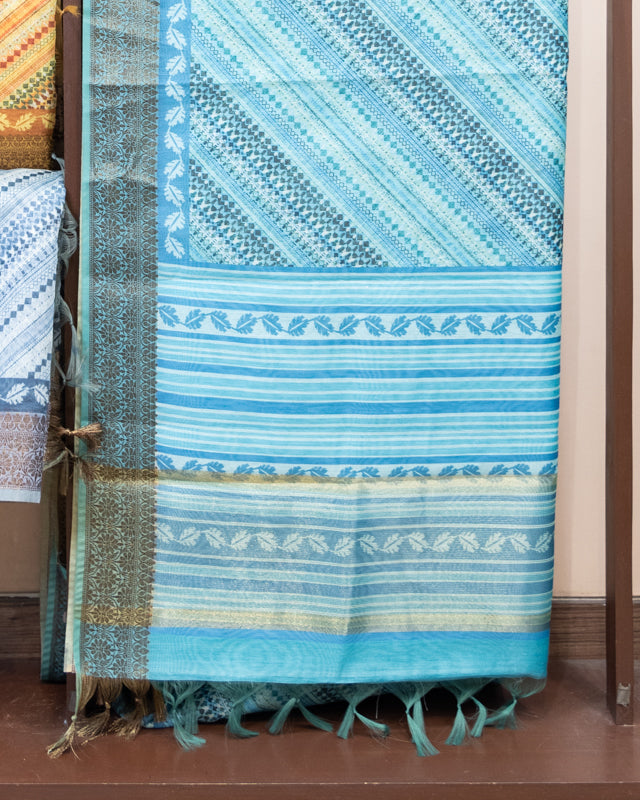 Chanderi Abstract Digital Print Saree With Benarasi Jacquard Border