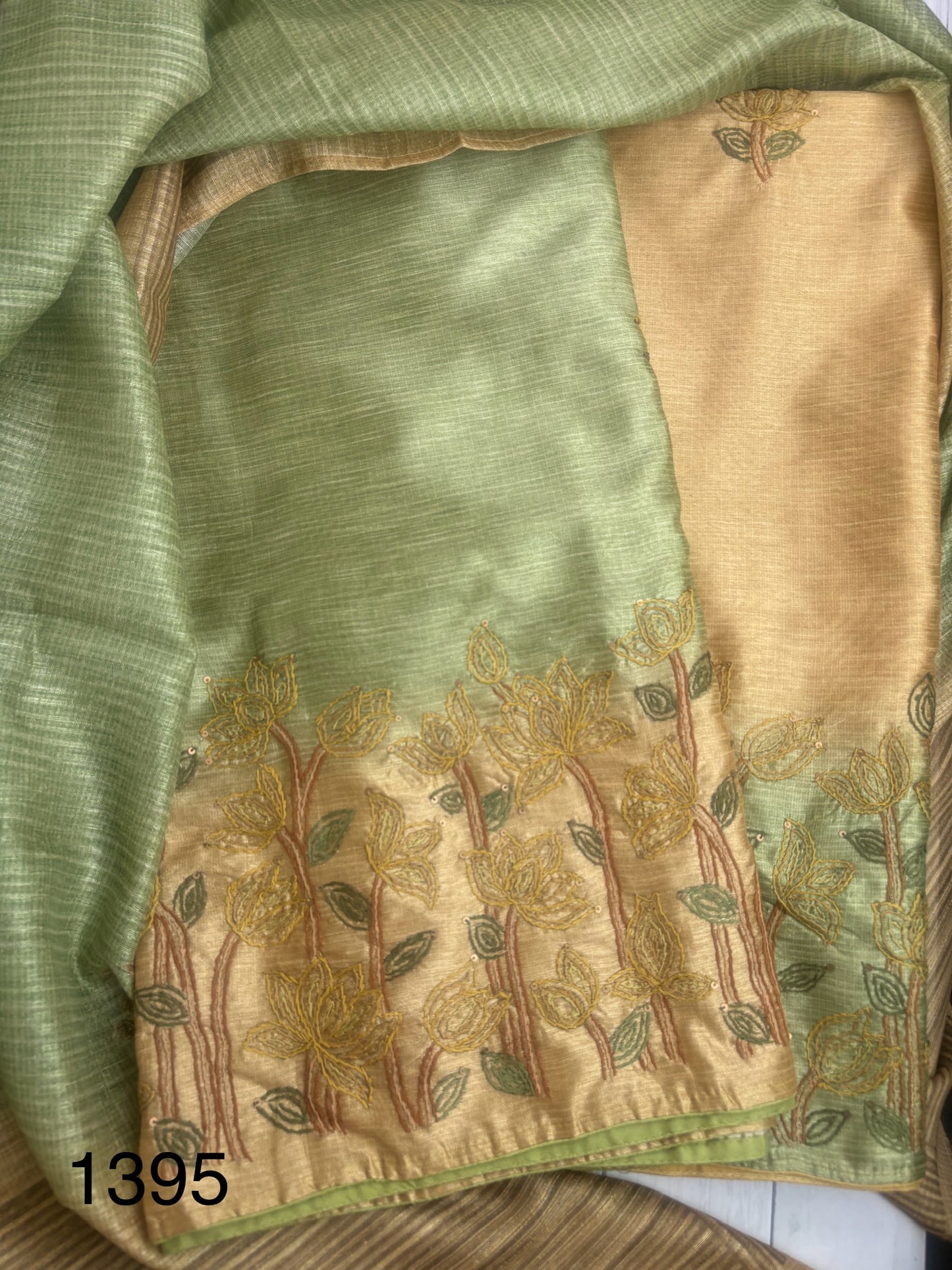 Soft tussore Suit in Kantha work