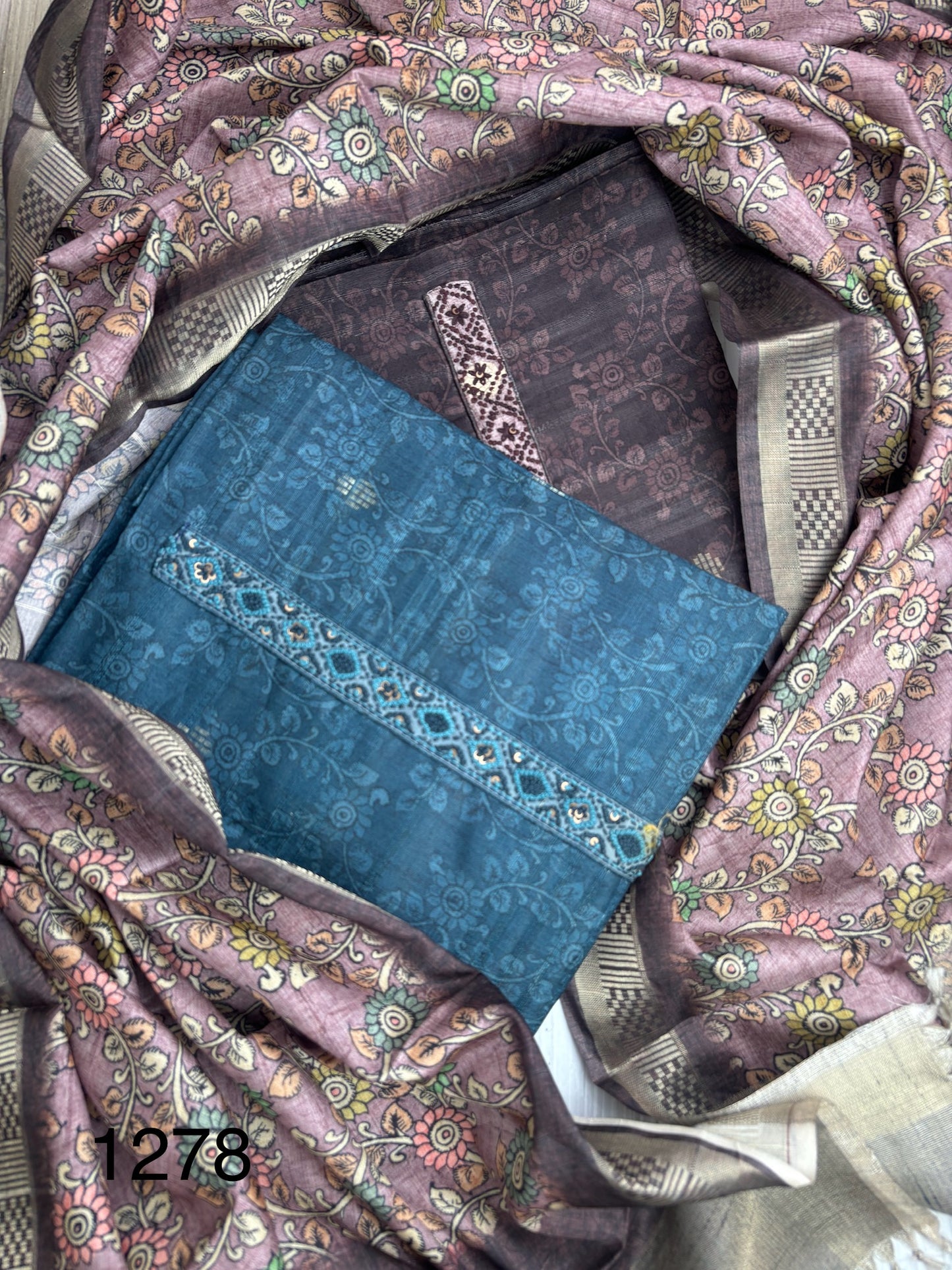 Soft tussore Suit in Kantha work