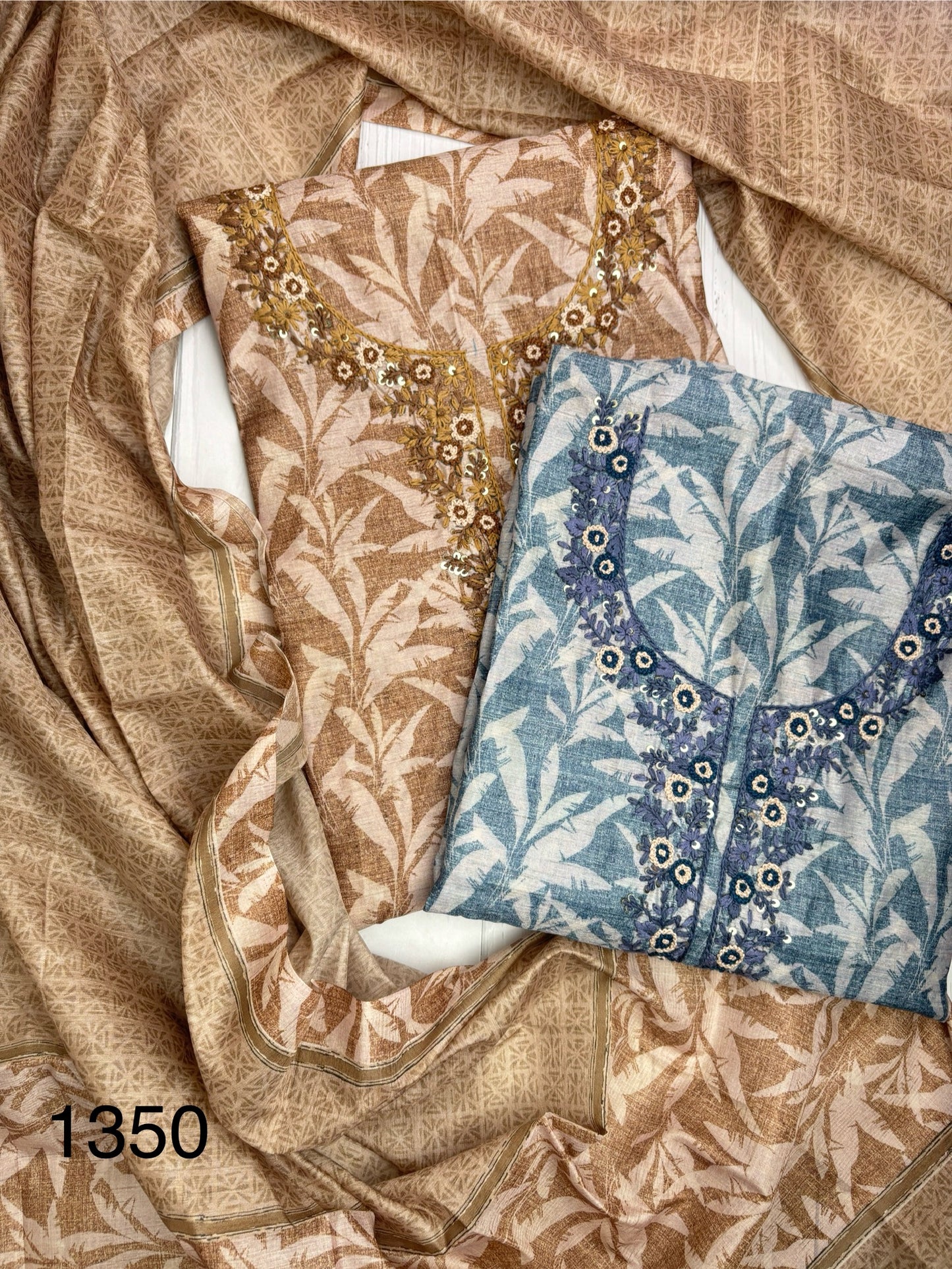 Soft tussore Suit in Kantha work