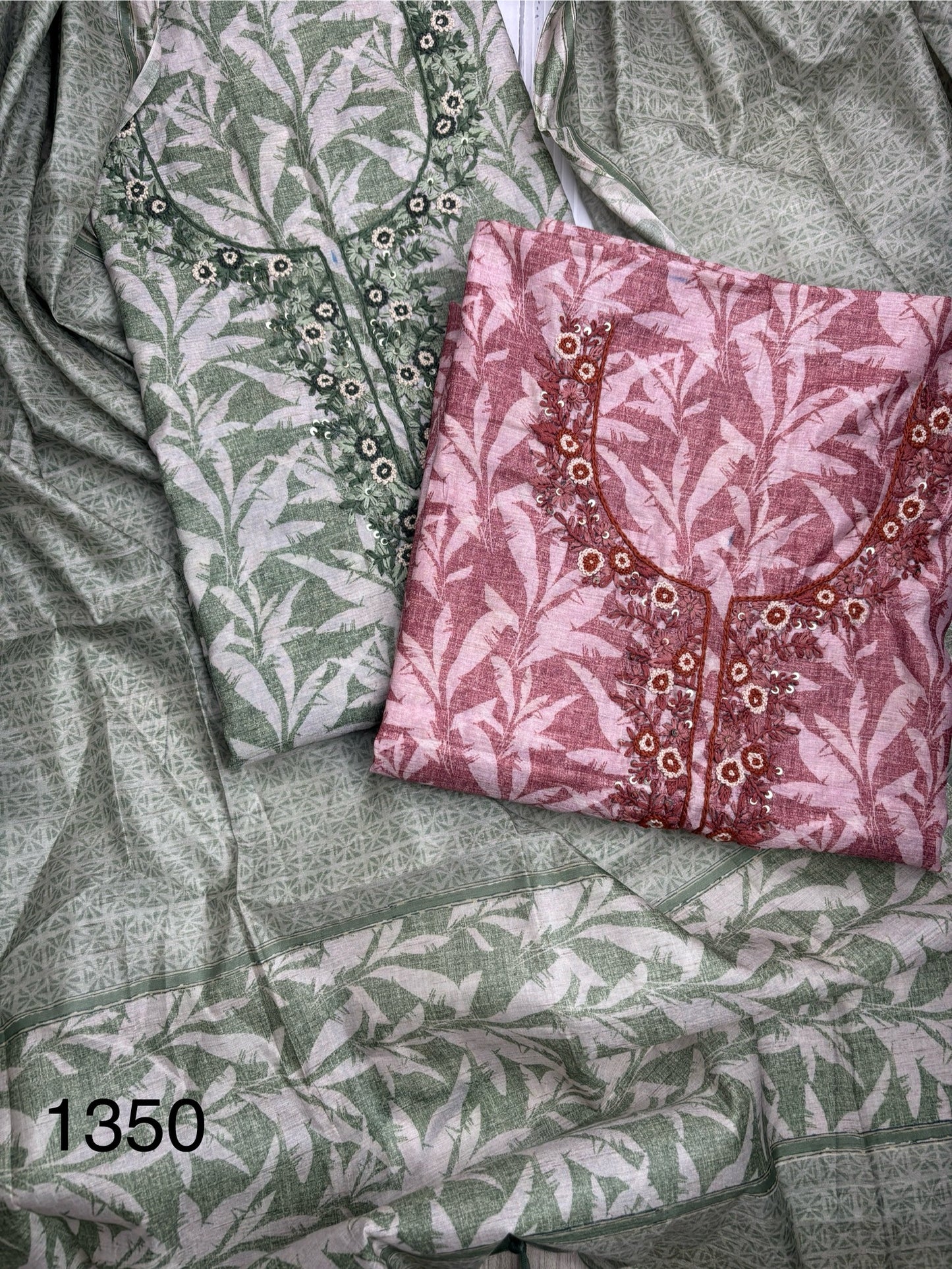 Soft tussore Suit in Kantha work