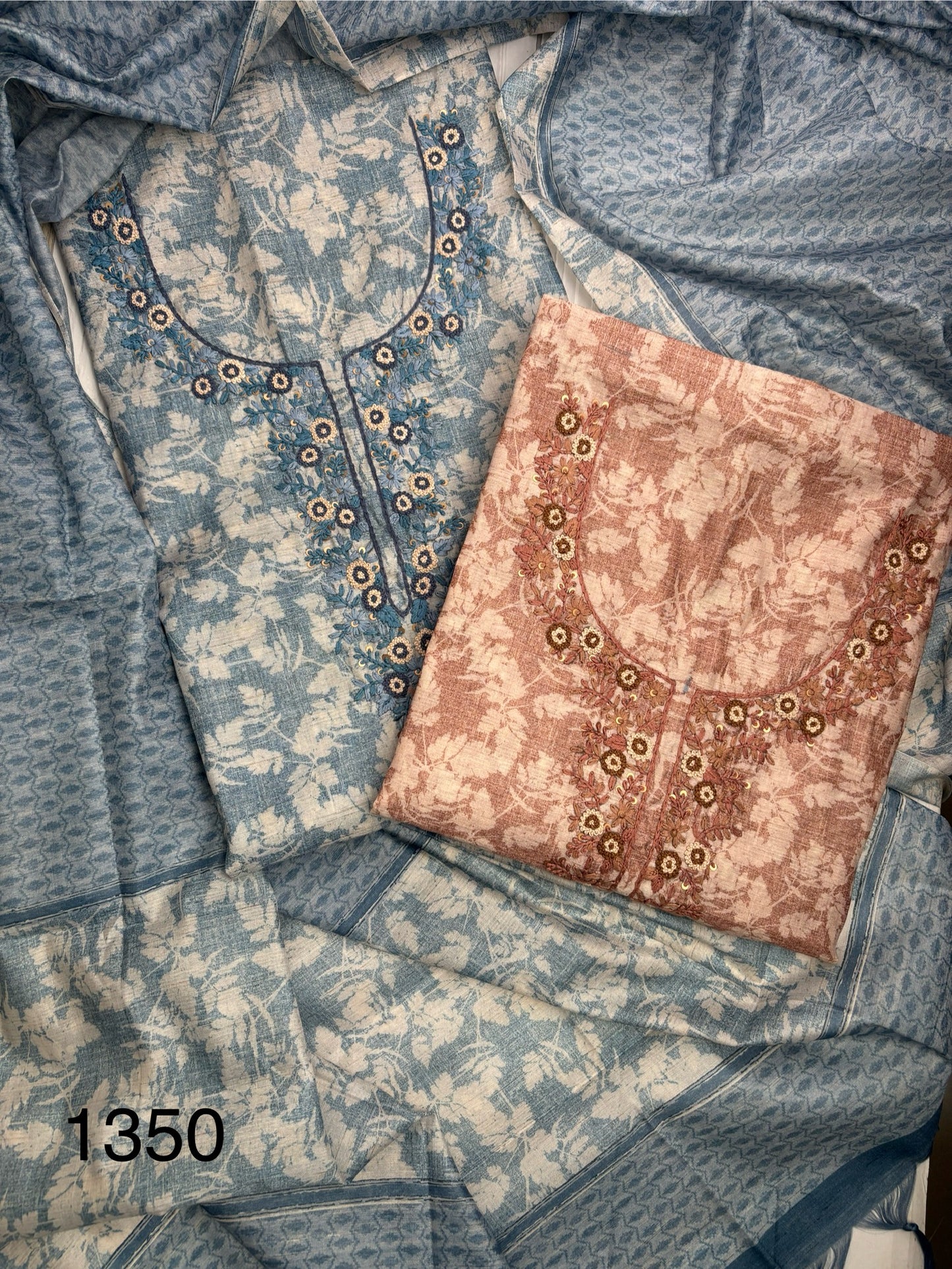 Soft tussore Suit in Kantha work