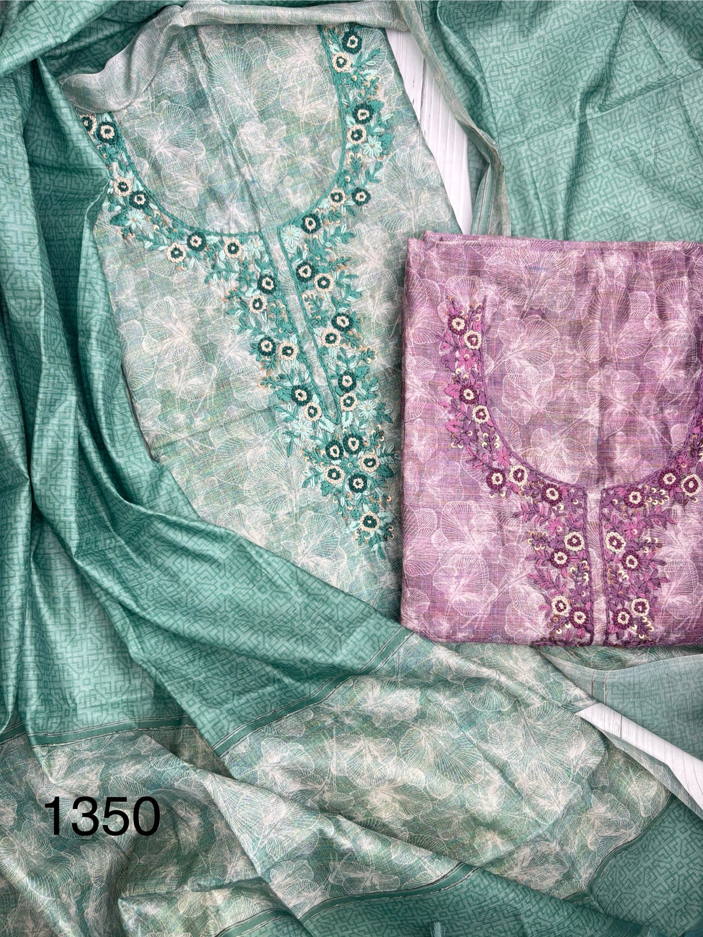 Soft tussore Suit in Kantha work