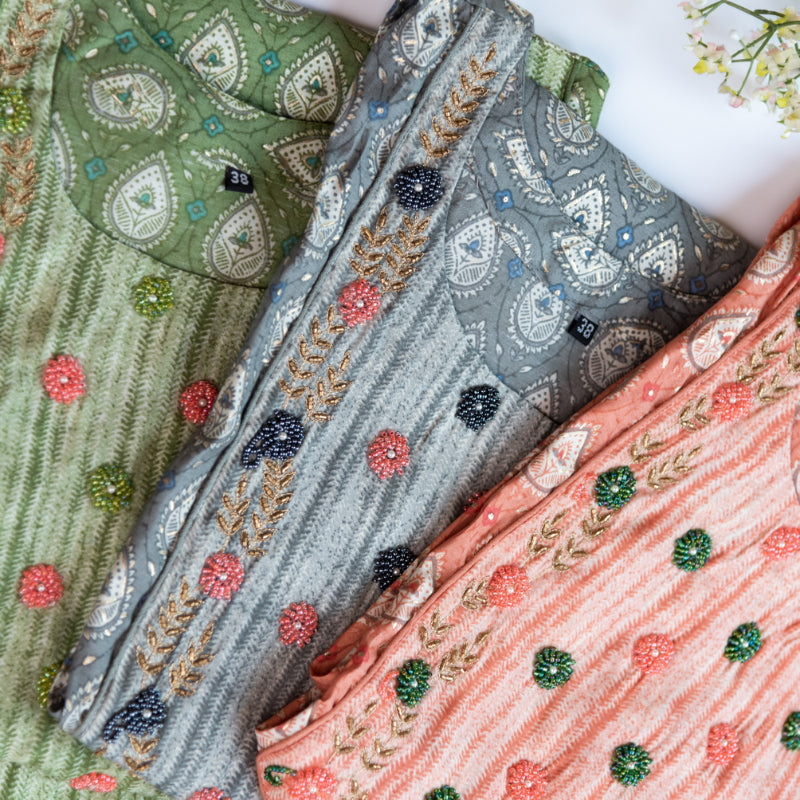 Cotton Printed Kurti & Pant Co-ord Set With Bead Work