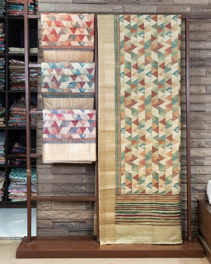 Geometric Style Semi Tussar Handloom Saree (Set of 4)