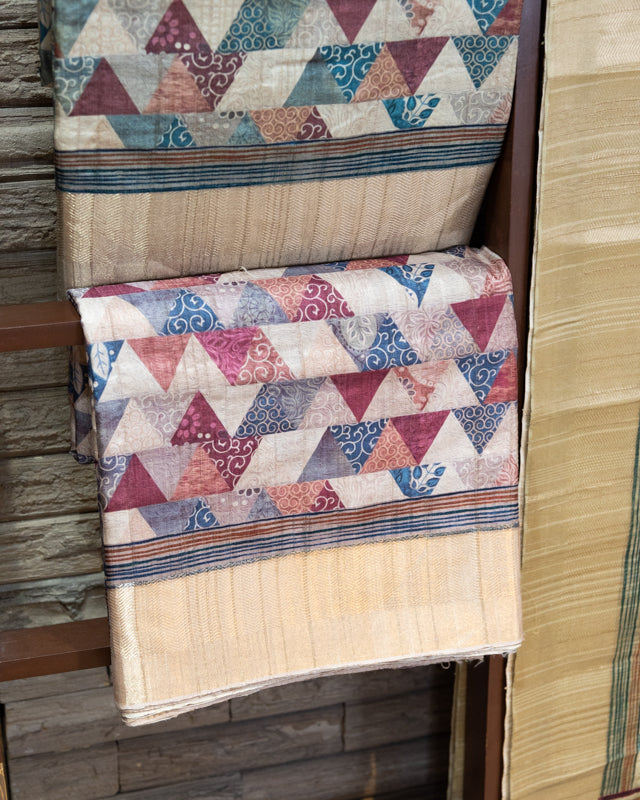 Geometric Style Semi Tussar Handloom Saree of Different Color. (Set of 4)