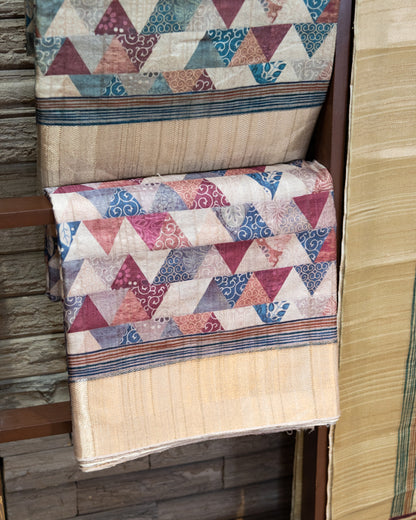 Geometric Style Semi Tussar Handloom Saree of Different Color. (Set of 4)