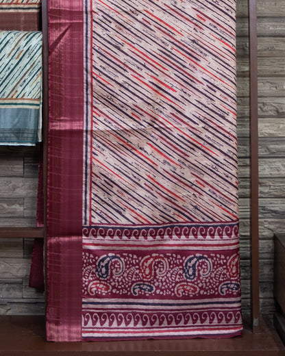 Abstract Style Print Semi Light Tussar Handloom Saree