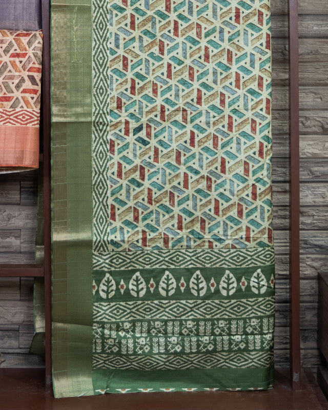 Geometric Style Print Semi Light Tussar Handloom Saree of Different Color.