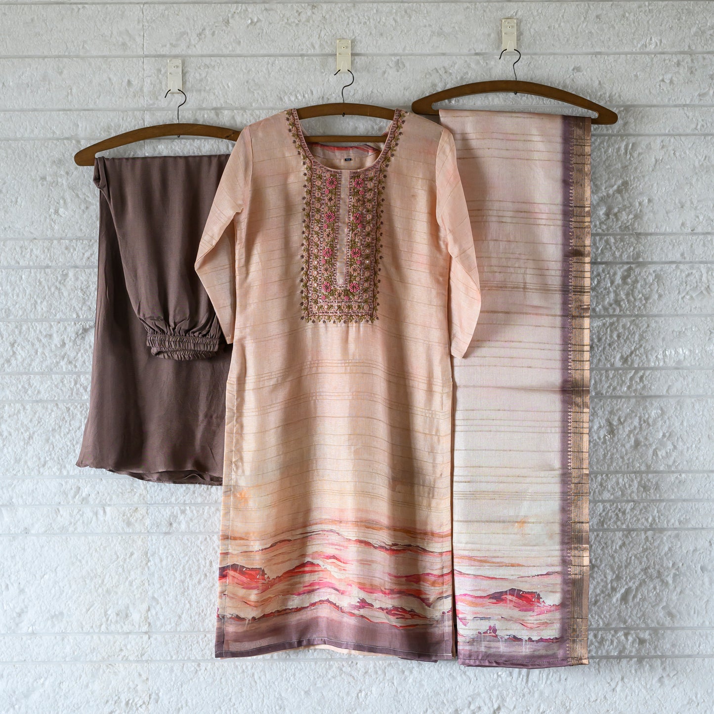 Tussore 3 pc kurta sharara sets