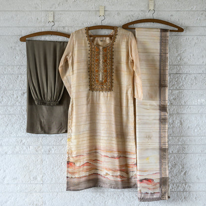 Tussore 3 pc kurta sharara sets