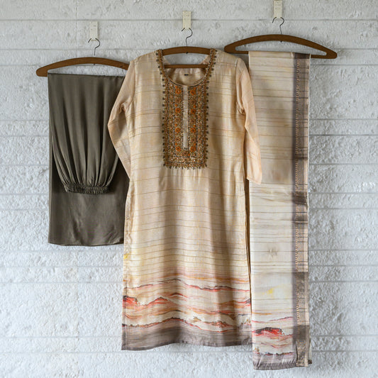 Tussore 3 pc kurta sharara sets