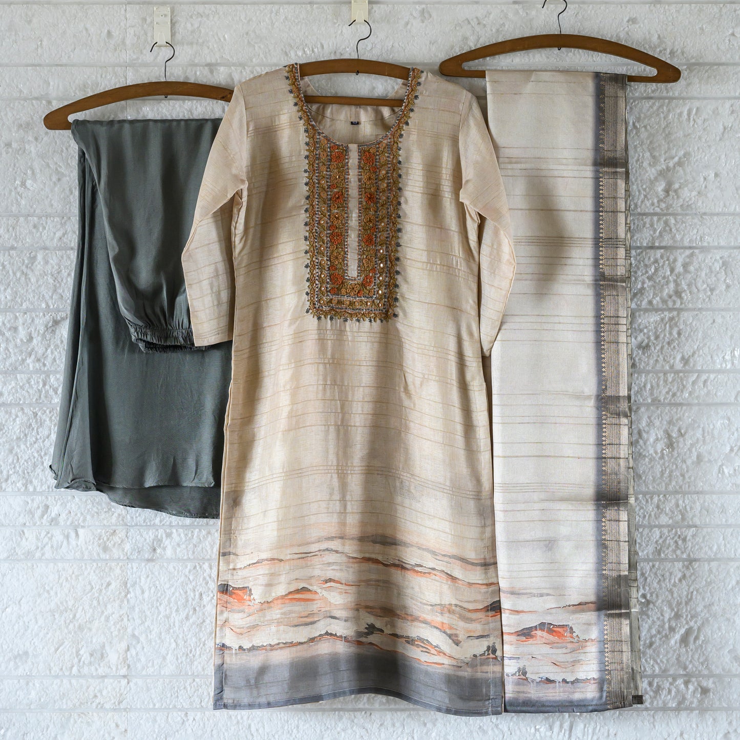 Tussore 3 pc kurta sharara sets