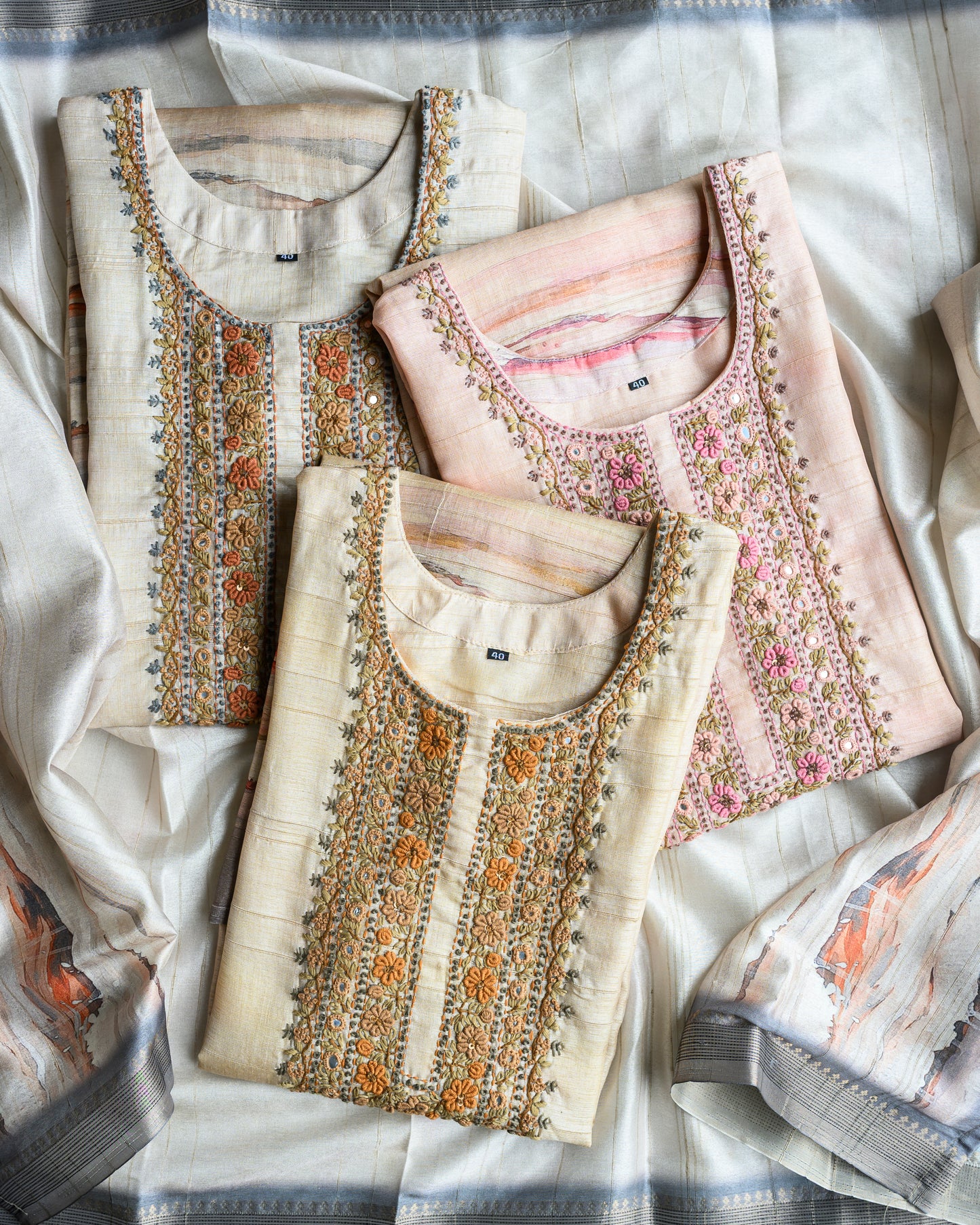Tussore 3 pc kurta sharara sets