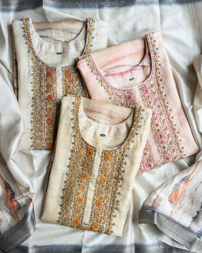 Tussore 3 pc kurta sharara sets