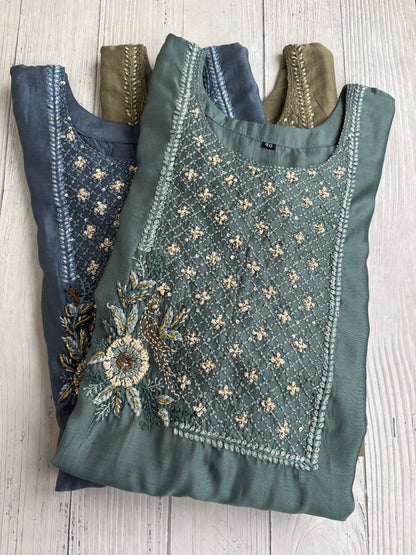 Roman silk Handwork Kurti
