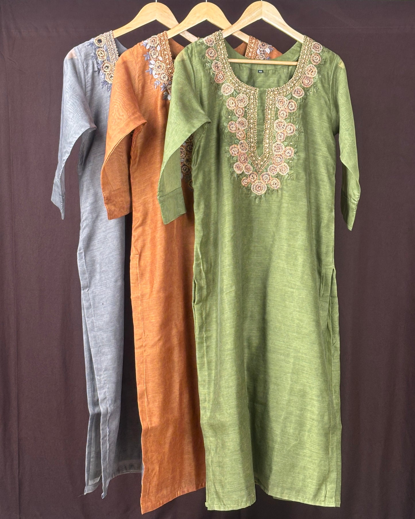 Chanderi 3 pc kurta set