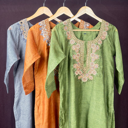 Chanderi 3 pc kurta set