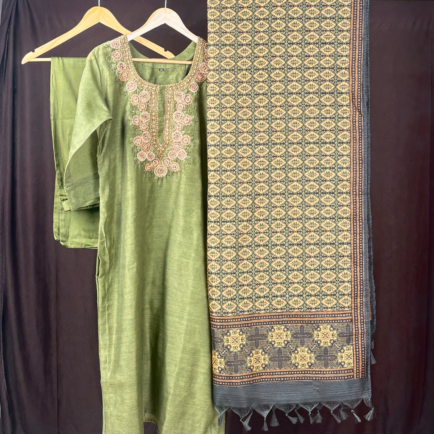 Chanderi 3 pc kurta set