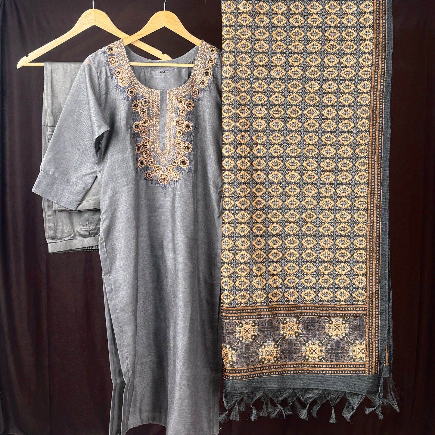 Chanderi 3 pc kurta set