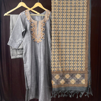 Chanderi 3 pc kurta set
