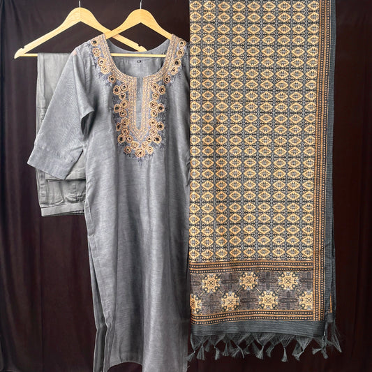 Chanderi 3 pc kurta set