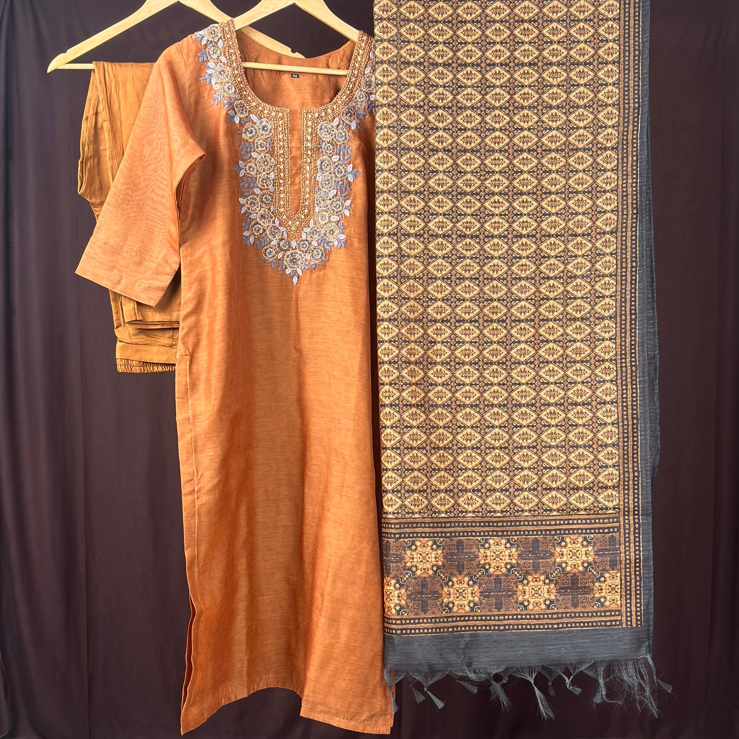 Chanderi 3 pc kurta set