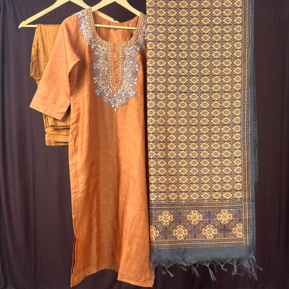 Chanderi 3 pc kurta set