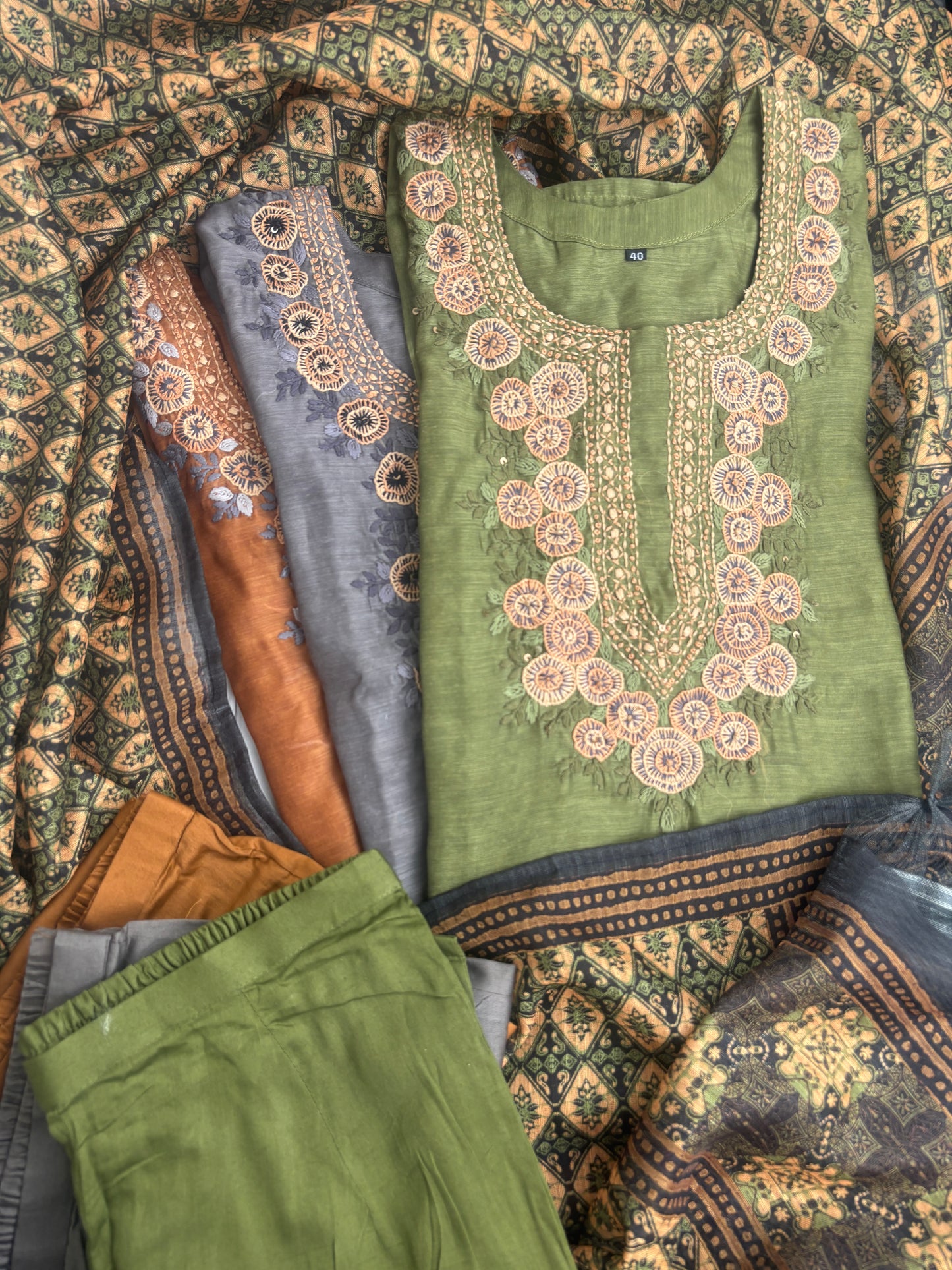 Chanderi 3 pc kurta set