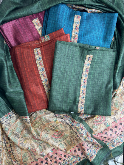 Soft tussore Suit in Kantha work