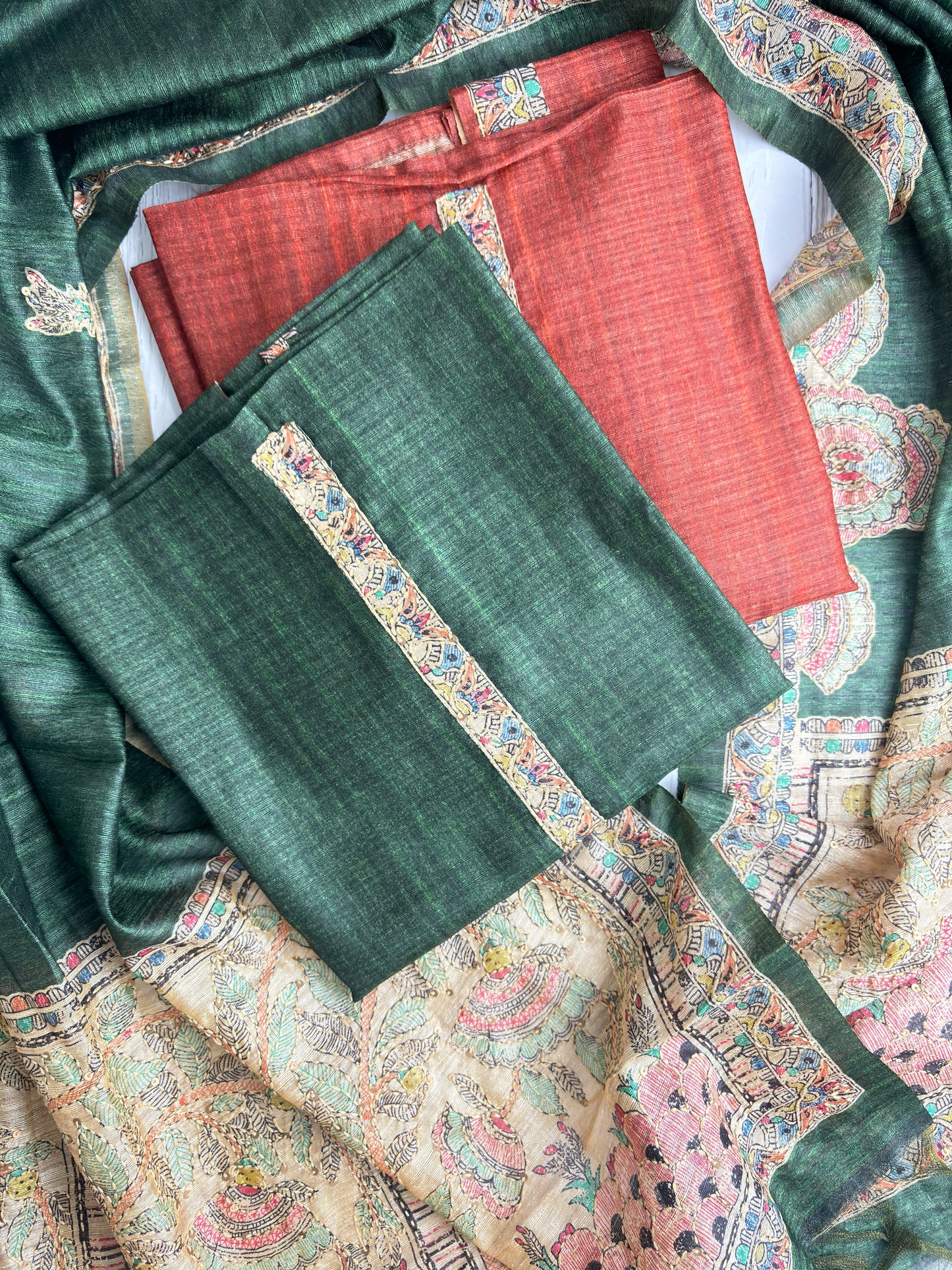 Soft tussore Suit in Kantha work