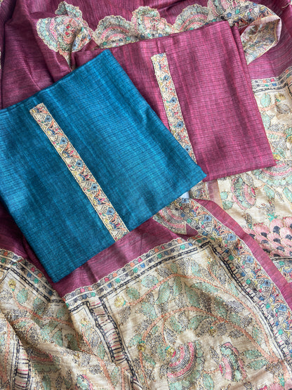 Soft tussore Suit in Kantha work