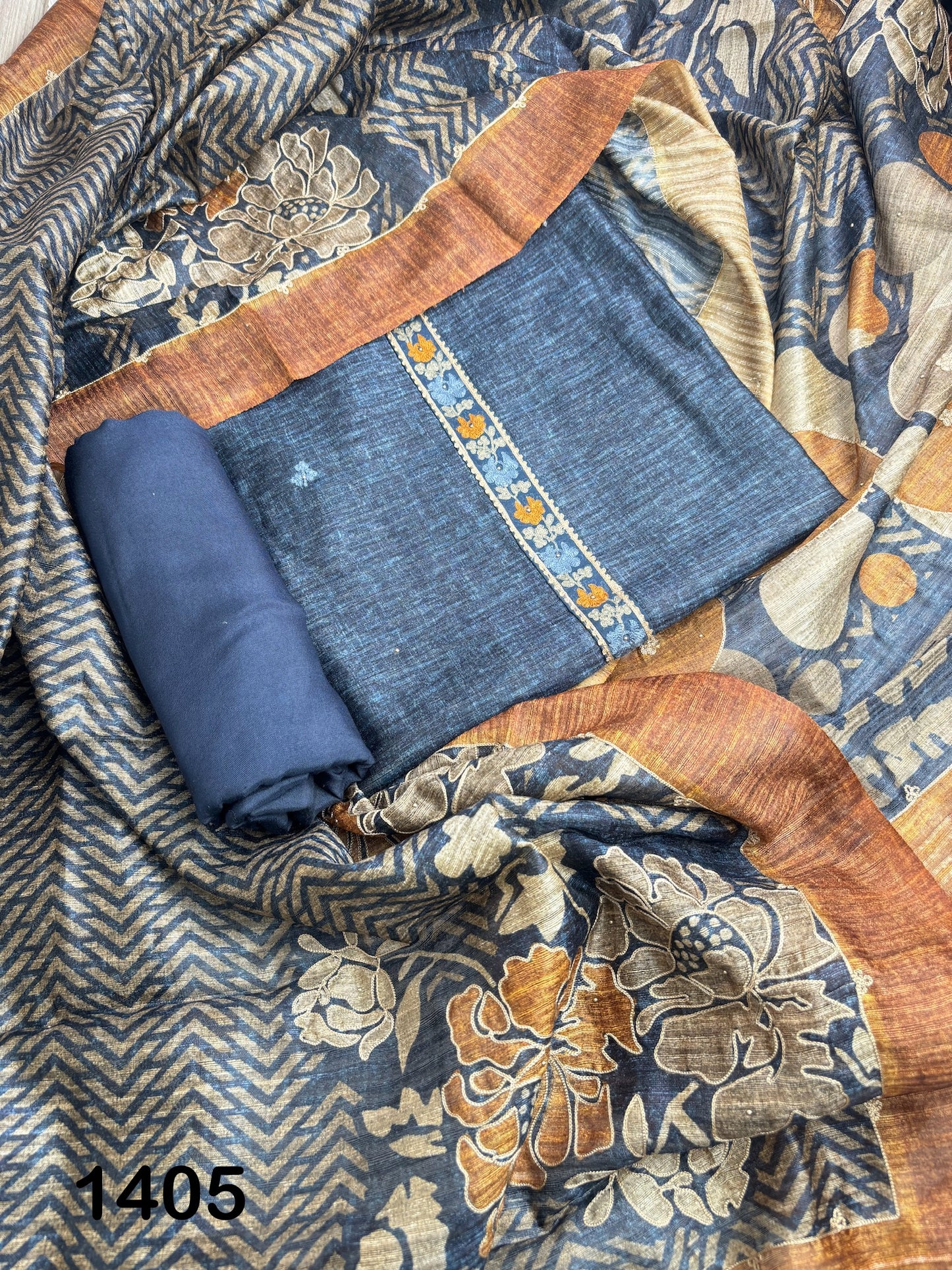 Soft tussore Suit in Kantha work