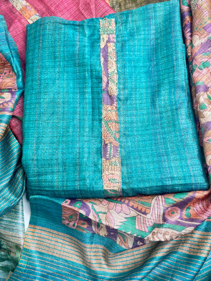 Soft tussore Suit in Kantha work