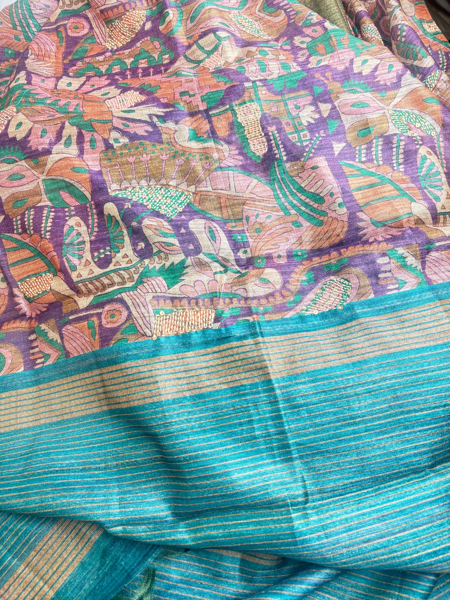 Soft tussore Suit in Kantha work