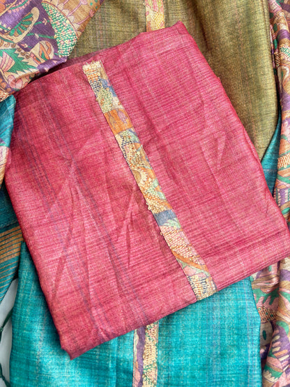 Soft tussore Suit in Kantha work