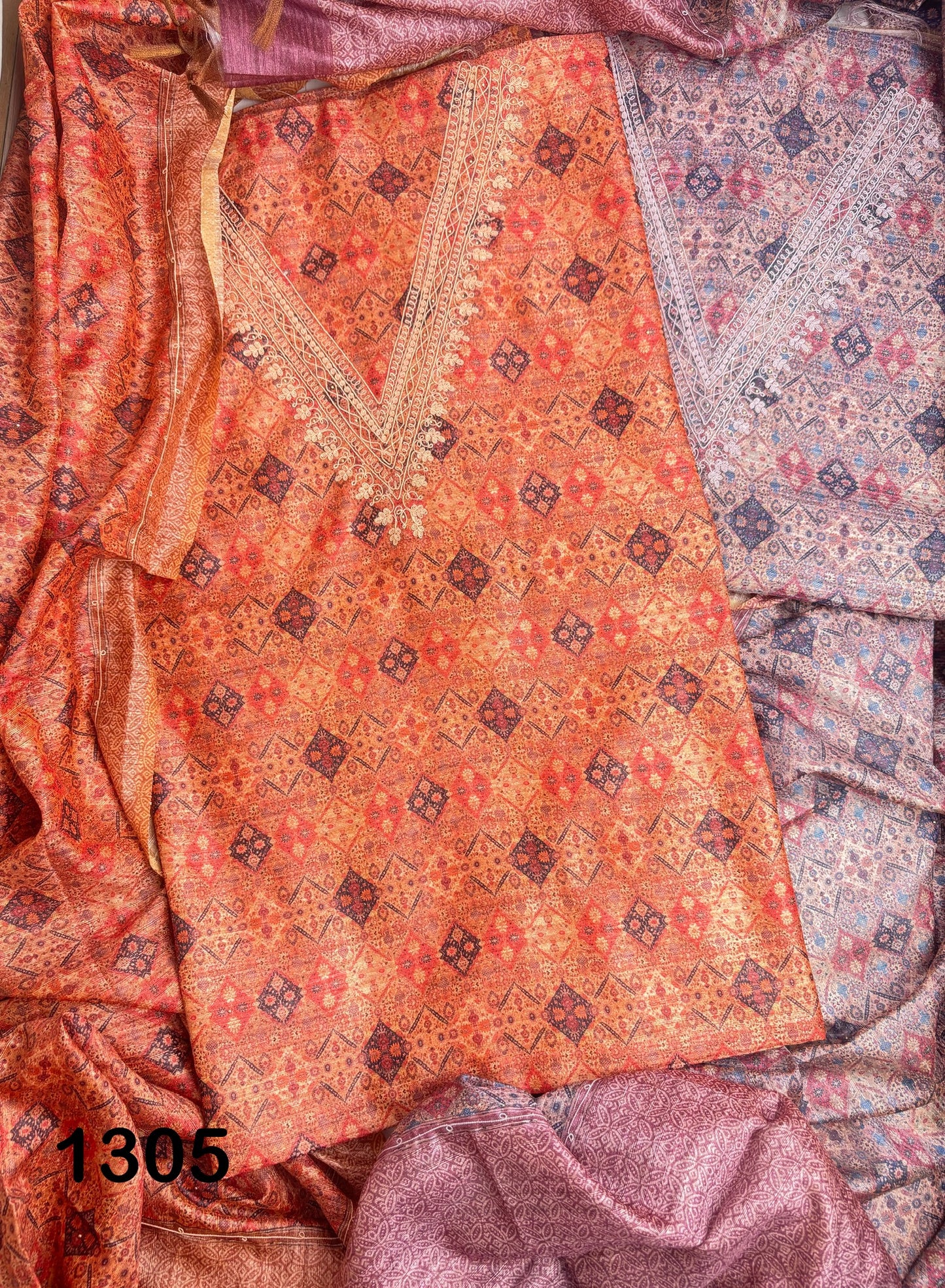 Soft tussore Suit in Kantha work