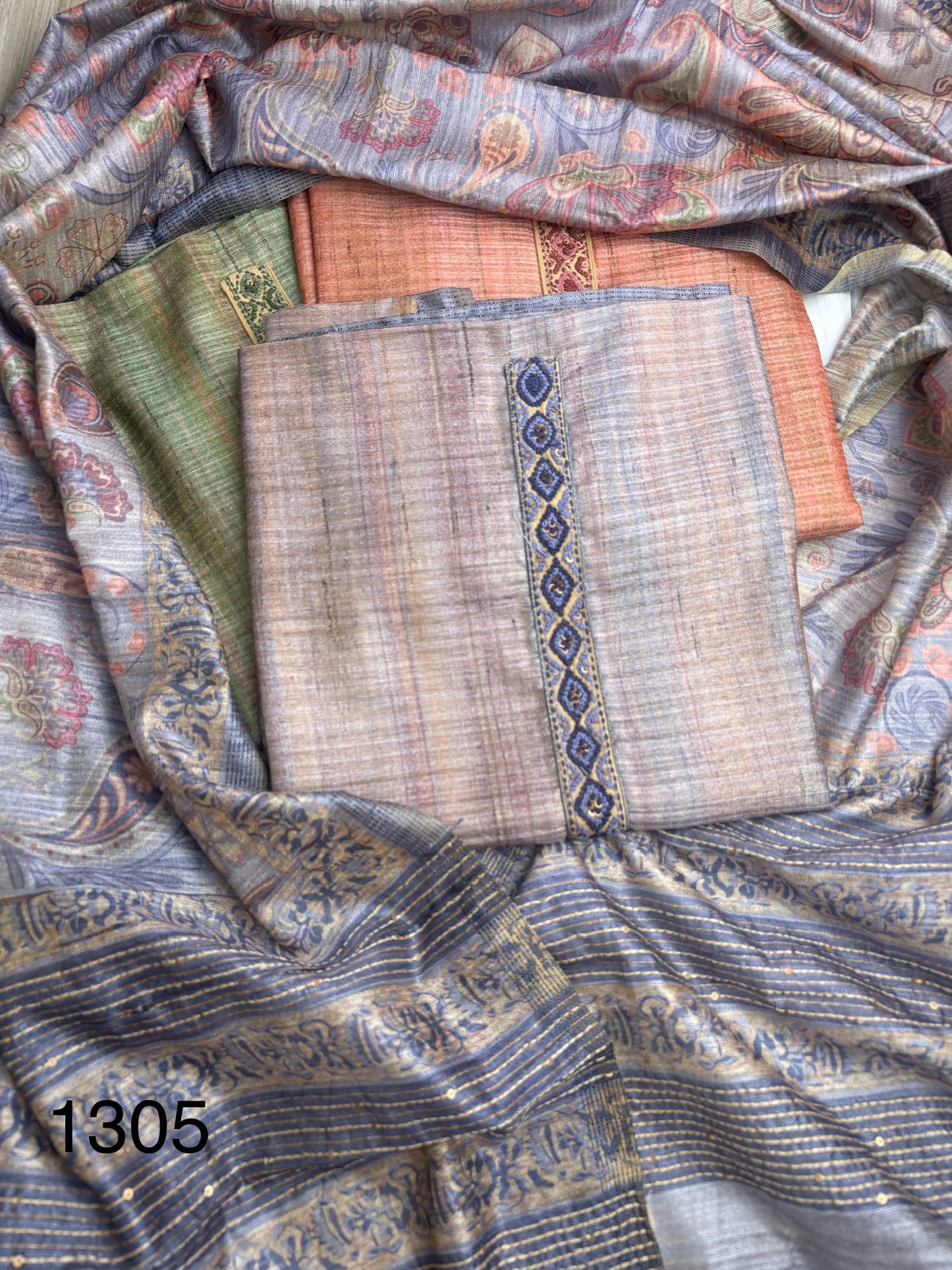 Soft tussore Suit in Kantha work