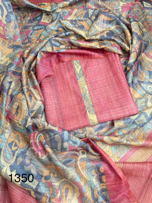 Soft tussore Suit in Kantha work