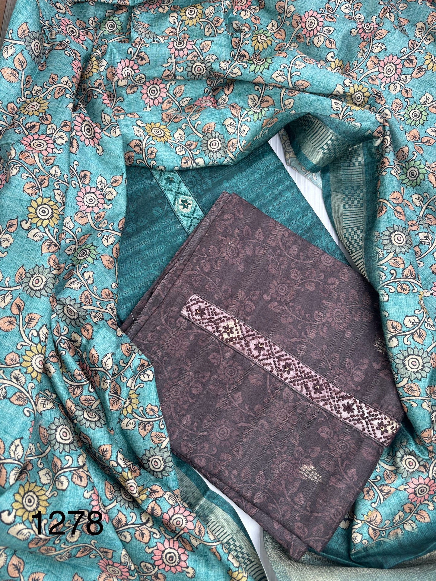 Soft tussore Suit in Kantha work