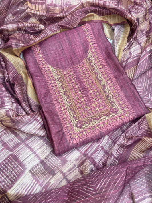 Soft tussore Suit in Kantha work