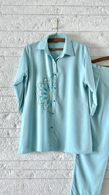 Cotton co ord set in French knot work