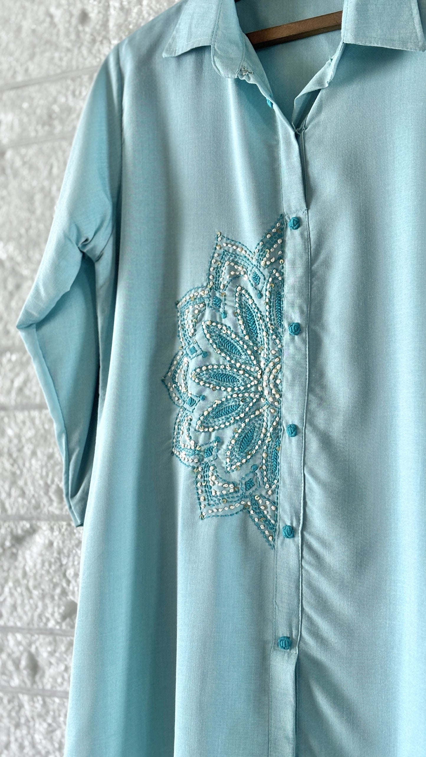 Cotton co ord set in French knot work